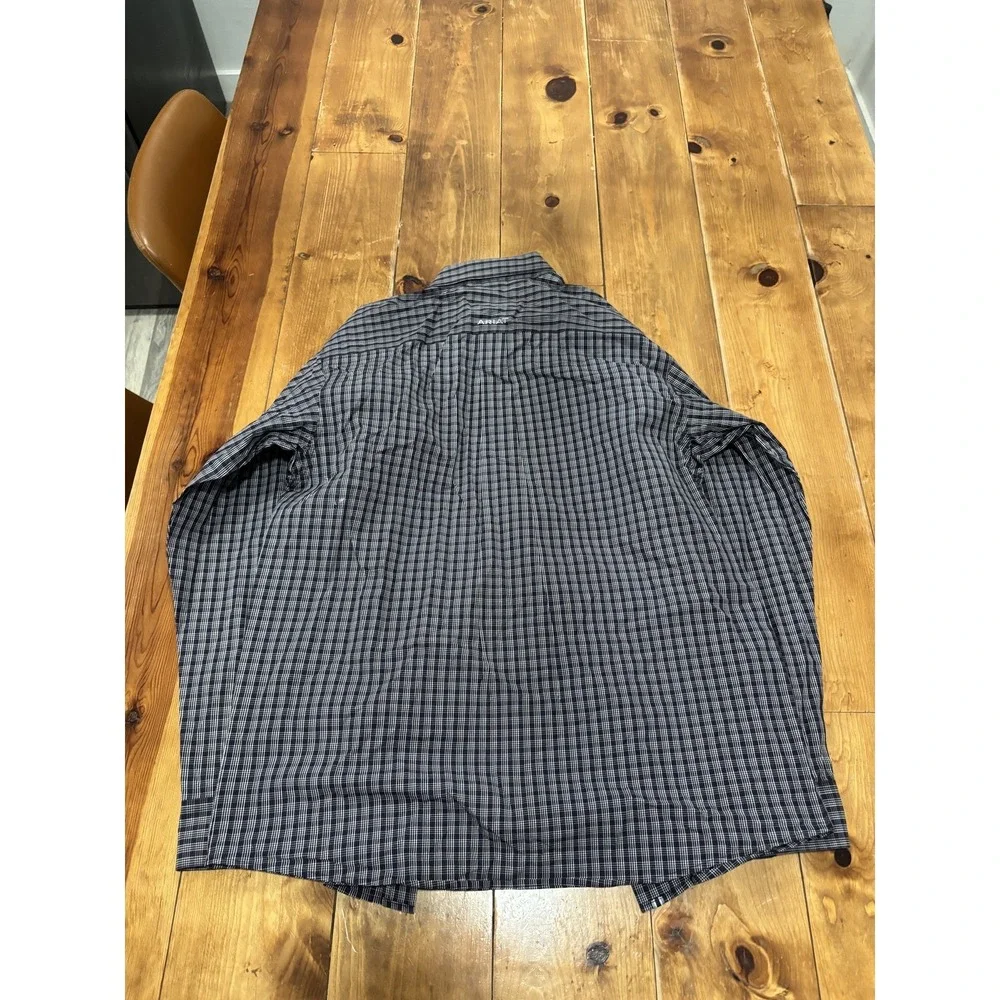 Ariat Pro Series Men's Large L/G Plaid Button Down Long Sleeve Shirt Black White